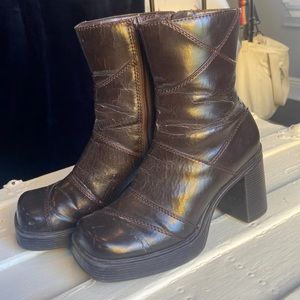 Vintage Y2K Lower East Side Square Toe Platform Block Heel Boots
